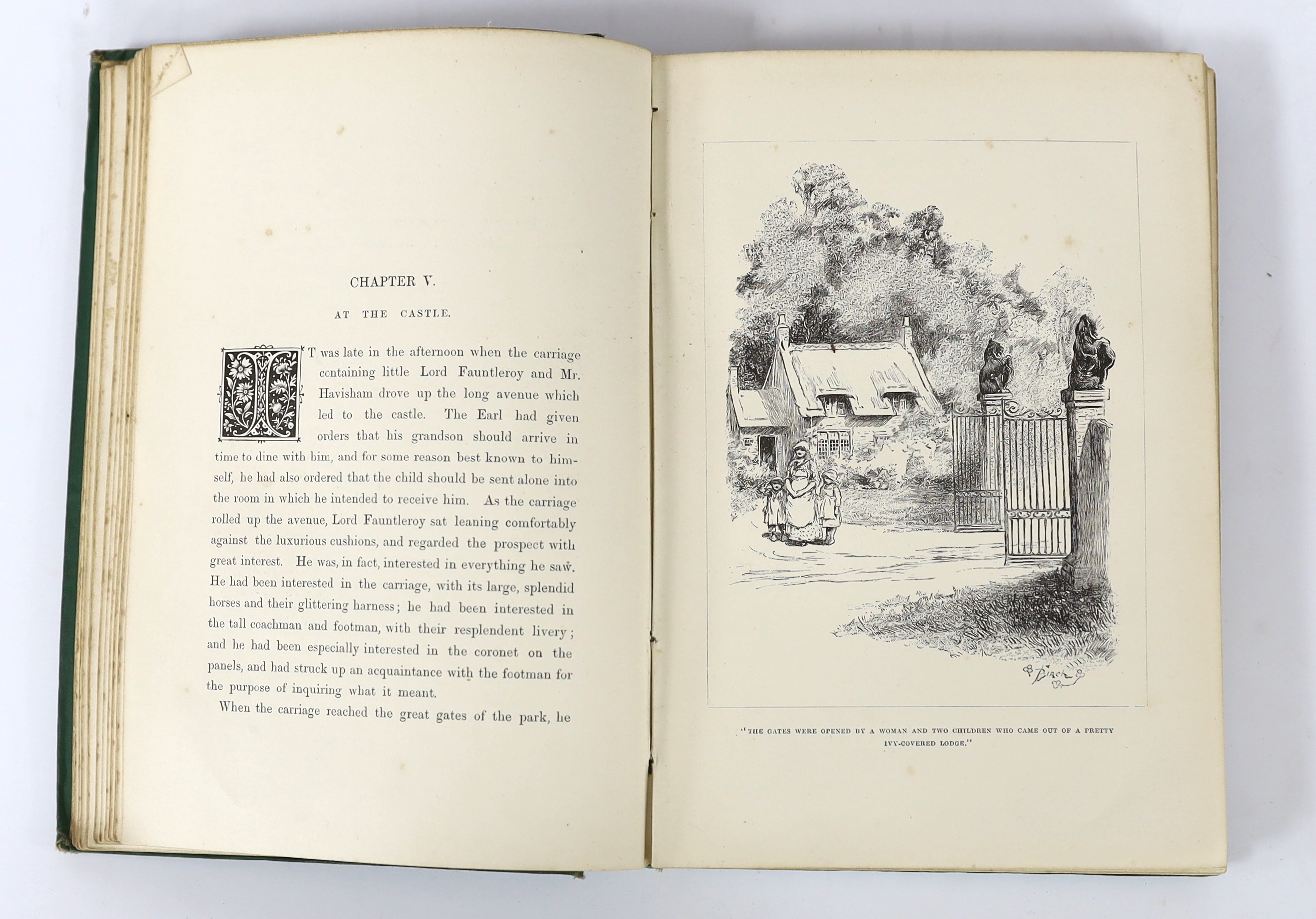 Burnett, Frances Hodgson - Little Lord Fauntleroy. Ist English Edition. vignette pictorial title, frontis. and 24 other illus. (some full page); publisher's gilt and black pictorial cloth, patterned e/ps. Frederick Warne